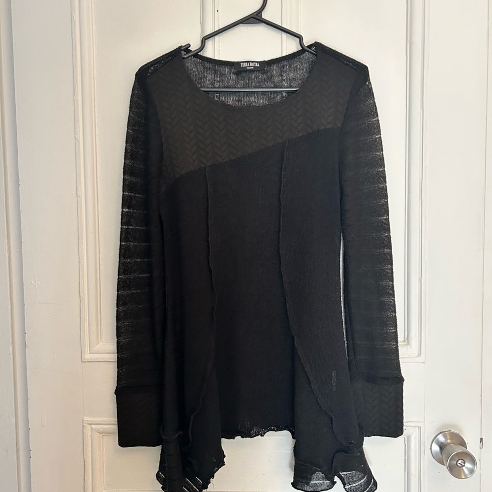 Elegant Black Asymmetrical Patchwork Top